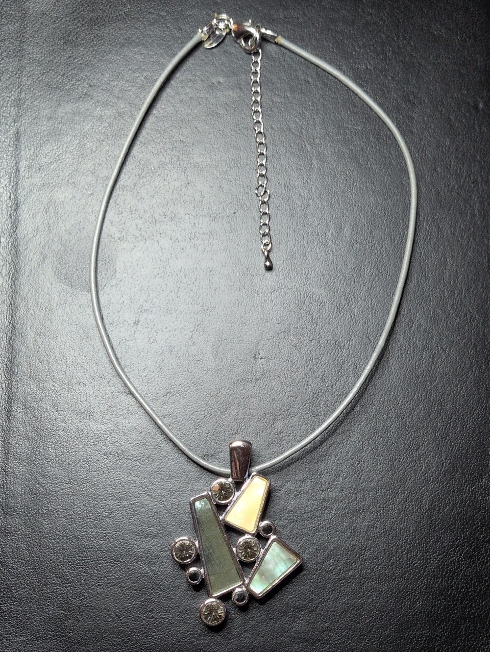 Lia Sophia Silver-Tone Pendant Necklace with Pale Green/Blue and Inlay